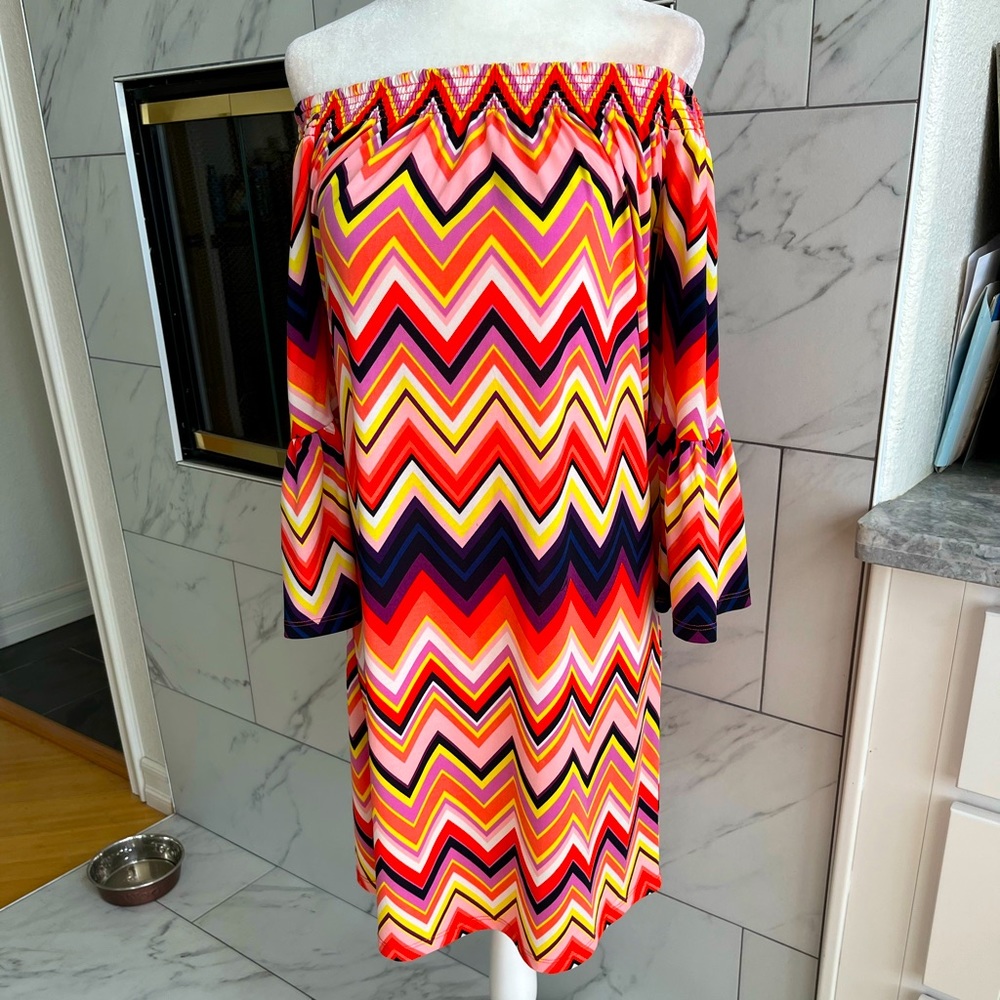 Trina Turk off the shoulder graphic print dress